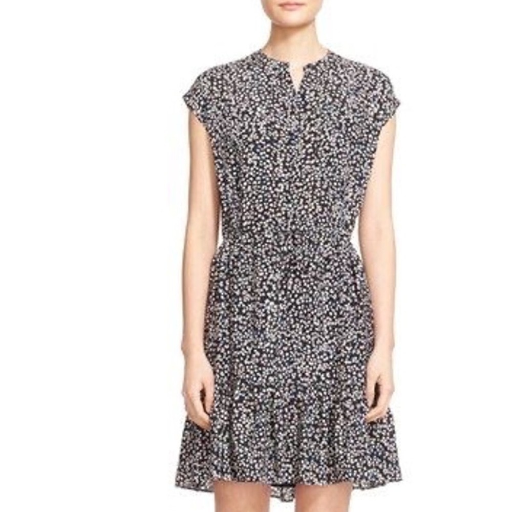 Rebecca Taylor Black Floral Silk Cap Sleeve Mini‎ Dress 6